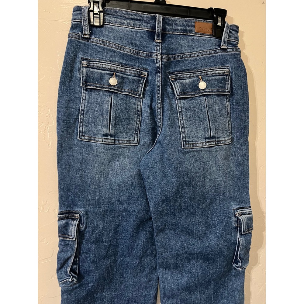 Judy Blue Macon High rise Women's Denim Cargo Pants Blue Straight Leg Pockets - Picture 5 of 6